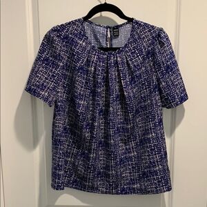 SHEIN L Blue and White Women's Pleat Business Casual Top N002